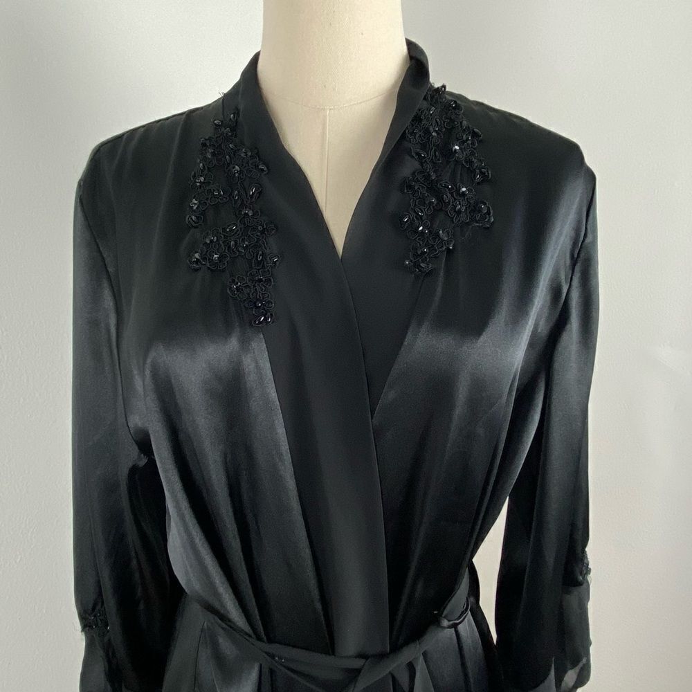 Vintage California Dynasty Womens Black Satin Maxi Robe Fairy Whimsigoth M - Picture 6 of 16
